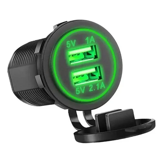 Tomada Carregador Usb Veicular Carro 2 Saídas 1.0a E 2.1a Cor Verde Foto 1