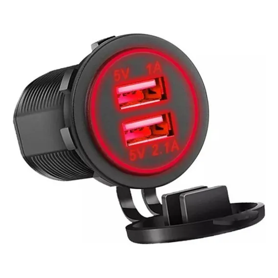 Tomada Carregador Usb Veicular Carro 2 Saídas 1.0a E 2.1a Cor Vermelho Foto 1