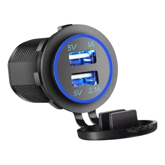 Tomada Carregador Usb Veicular Carro 2 Saídas 1.0a E 2.1a Cor Azul Foto 1