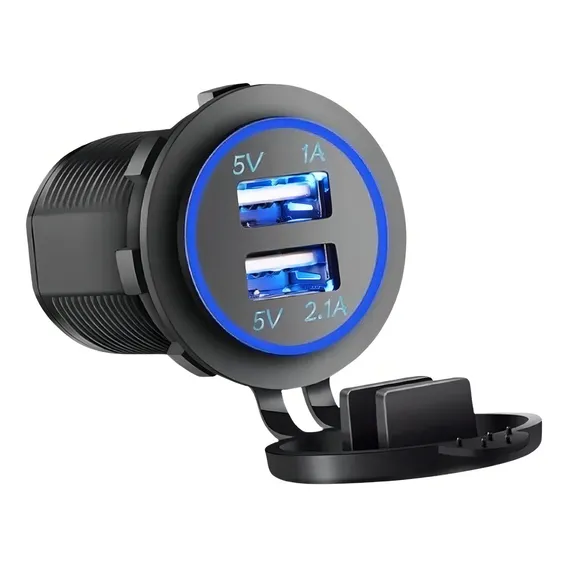 Tomada Carregador Usb Veicular Carro 2 Saídas 1.0a E 2.1a Cor Azul Foto 1