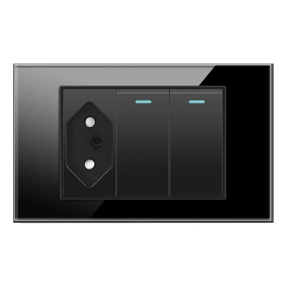 Tomada Com Interruptor Duplo Painel Vidro 4x2 Cor Preto 20a Foto 1