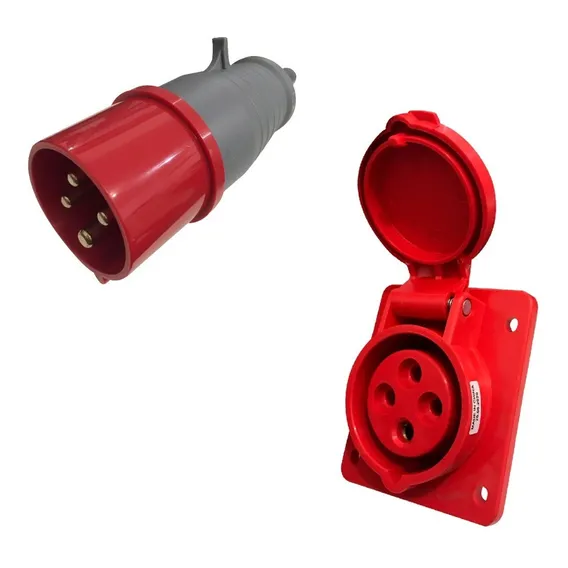 Tomada De Embutir N4246 3p+t 32a 380v + Plug N4276 Cor Vermelho Foto 1