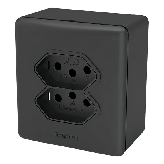 Tomada Dupla 20a Simples Sobrepor Externo Sistema X Preto Foto 1
