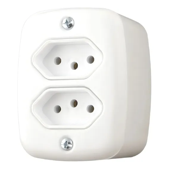 Tomada Dupla Sobrepor Sistema X 20a Com Caixa Externa Pluzie Cor Branco Foto 1
