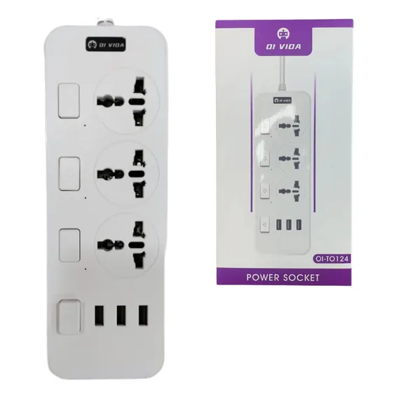 Tomada Elétrica Régua Com 3 Saídas E 3 Entradas Usb Oi-to124 Foto 1