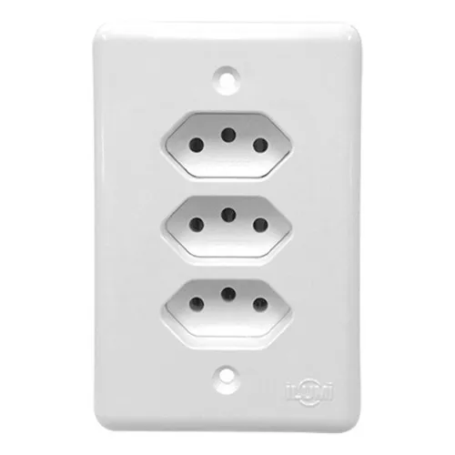Tomada Monobloco Tripla 10a/250v Stylus Ilumi Cor Branco Foto 1