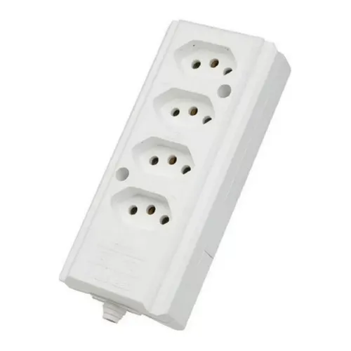 Tomada Quadrupla 10a/20a Régua P/ Extensão 2p+t Cinza Cor Branco Foto 1