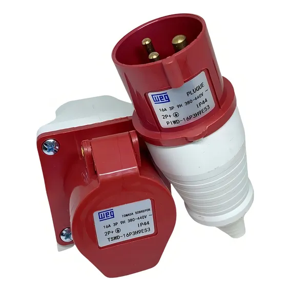 Tomada Sobrepor + Plugue 16a 380v 440v 9h 3p Weg Vermelho Foto 1