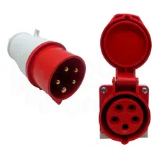 Tomada Sobrepor + Plugue Industrial 3p+t+n 16a Vermelho 380v Foto  mini 1