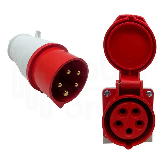 Tomada Sobrepor + Plugue Industrial 3p+t+n 16a Vermelho 380v Foto 1