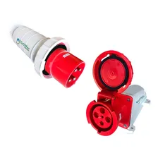 Tomada Sobrepor + Plugue Industrial 63a 3p+t Ip67 380v 6h Cor Vermelho Foto mini 1