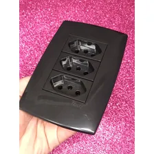 Tomada Tripla 10a C/ Placa 4x2 Grafite Fosco Black Home Blux Foto mini  3