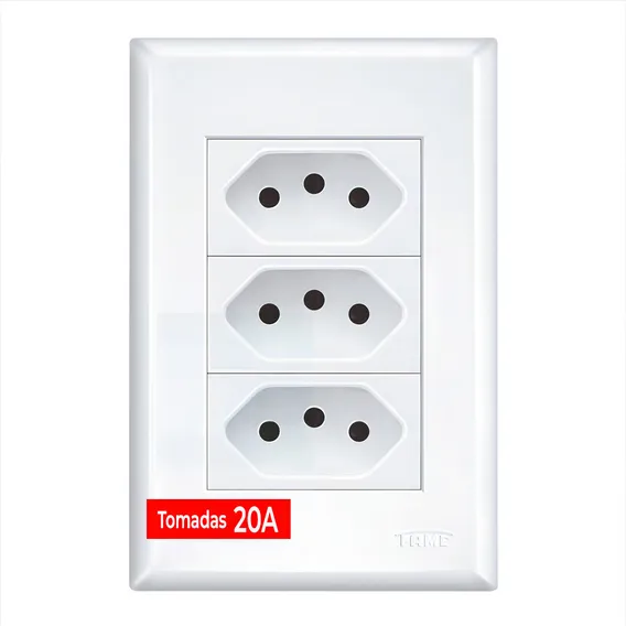 Tomada Tripla Fame Evidence 2p+t 20a Com Placa Branco 4x2 Foto 1