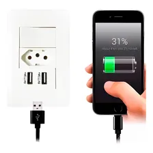 Tomada Usb Dupla 2 Entradas Carregar Celular Tablet Tomadas Cor Branco Foto  mini 1