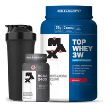 Top Whey 3w 900g + Bcaa 2400 - Max Titanium Sabor Morango Foto  mini 1