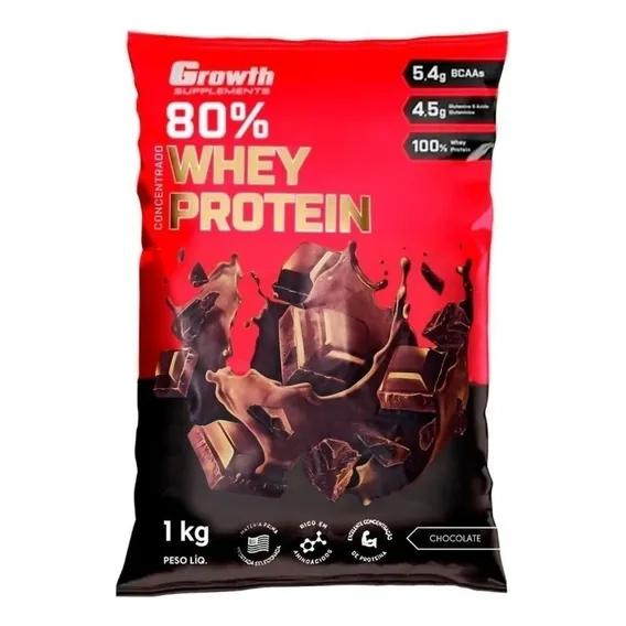 (top) Whey Protein Concentrado 80%(1kg) -growth Supplements Sabor Chocolate Foto 1