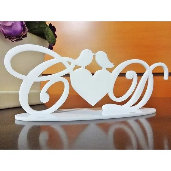 Topo Bolo Casamento Personal Monograma Iniciais Coração Foto 1