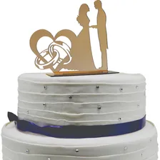 Topo Bolo Espelhado Casamentos Decoração Festas Ofertão Cor Bronze Casal Alianças Foto  mini 1