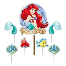 Topo Bolo Sereia Ariel 7 Toppers Eva Com Palito Aniversário Foto mini 1