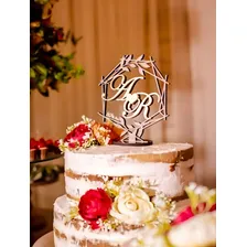 Topo De Bolo Casamento Iniciais Dos Noivos Personalizado Foto mini 3
