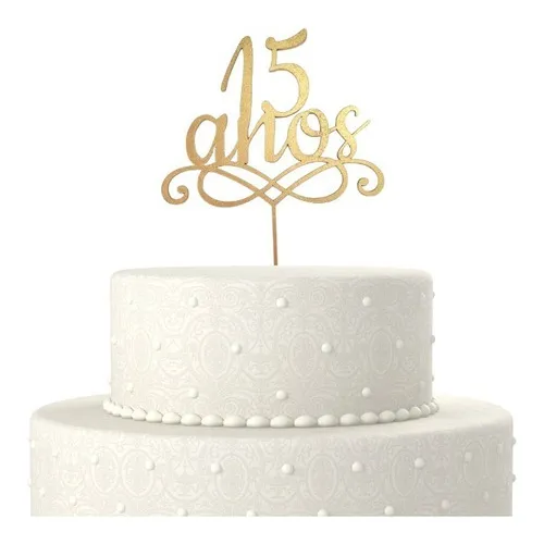 Topo De Bolo Decoração Festa Debutante 15 Anos Dourado Foto 1