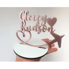 Topo De Bolo Em Mdf Rose Nome Dos Noivos Casamento Coração Foto mini 4