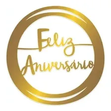 Topo De Bolo Feliz Aniversário Dourado Metalizado Junco Full Foto mini 1
