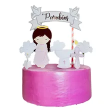 Topper Bolo Enfeite Topo De Bolo Batizado Menina Parabéns Cor Rosa-claro Foto mini 1