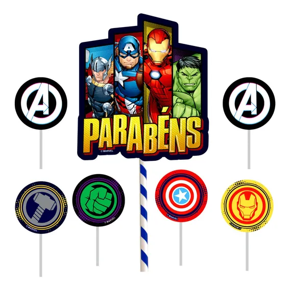 Topper Topo De Bolo Decoração Festa Vingadores Marvel Em Eva Foto 1