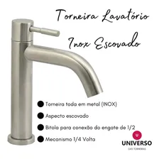 Torneira Aço Inox Escovado Lavatório Mesa Baixa 1/4v Cor Prateado Foto mini 3
