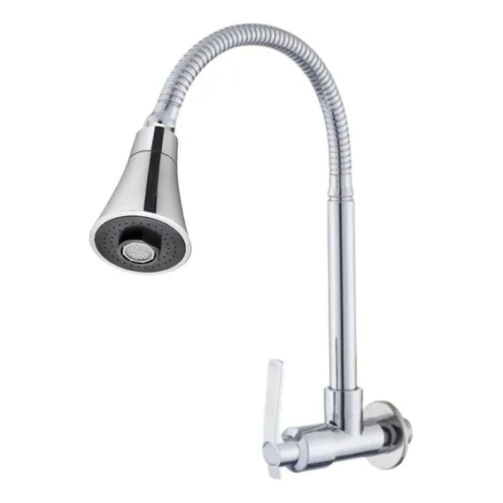 Torneira Cozinha Pia Gourmet Parede Flexível Metal Inox Foto 1