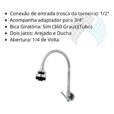 Torneira Gourmet Bica Movel Parede 1/4 Volta Flex 100% Metal Foto mini 2