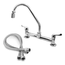 Torneira Misturador Cozinha Metal Bancada Mesa + 2 Flexíveis Cor Prateado Foto mini 1