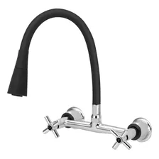 Torneira Misturador Gourmet Cozinha Flexível Preto Parede Foto mini 1