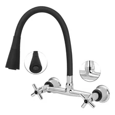 Torneira Misturador Gourmet Cozinha Flexível Preto Parede Foto mini 2