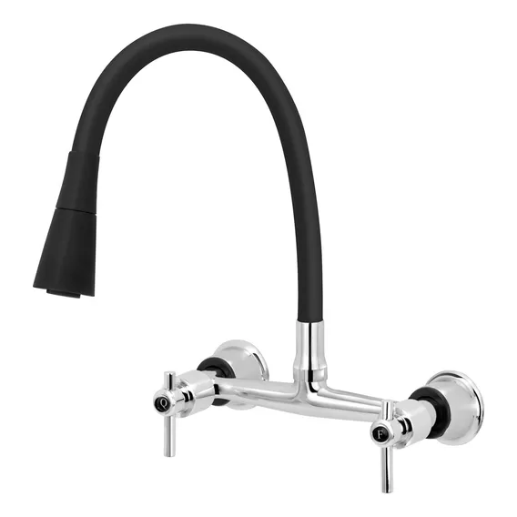Torneira Misturador Gourmet Preto Flexível Cozinha Parede Foto 1