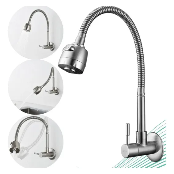 Torneira Parede Flexivel Gourmet Cozinha Moderna Aço Inox Cor Cinza Foto 1