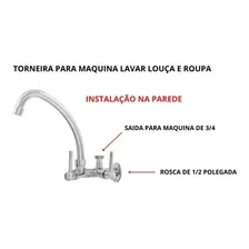 Torneira Pia Cozinha Bica Móvel Com Saída Para Máquina Lavar Louça / Roupa Fixação Na Parede Toda Em Metal 1/4 Volta Acabamento Metal Cromado Cor Metal Cromado Foto mini 4