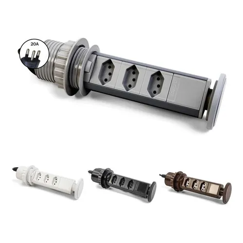 Torre 3 Tomadas Antichoque Retrátil Multiplug Embutir Mesa Foto 1