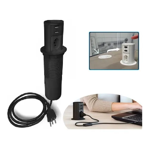 Torre De Tomada Automático 1 Tomada E 2 Usb Preto Qtmov Foto 1