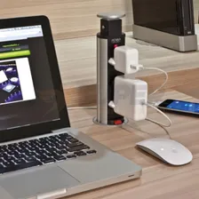 Torre Tomada Multiplug Retrátil Embutir Mesa Bivolt Preta Foto mini 3