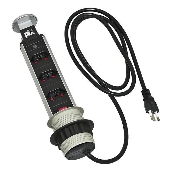 Torre Tomada Multiplug Retrátil Embutir Mesa Bivolt Preta Foto 1
