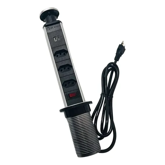 Torre Tomada Para Bancada Retrátil Com 3 Tomadas Usb + Tipoc Foto 1
