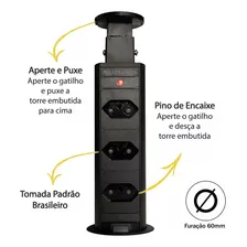 Torre Tomada Retrátil Multiplug Embutir Mesa Granito Preta Foto mini  3