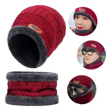 Touca Gorro Cachecol Forrada Lã Frio Echarpe Inverno Unissex Cor Vermelho Desenho Do Tecido Liso Tamanho Único Foto  mini 1