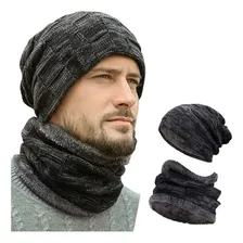 Touca Masculina Gorro E Cachecol De Lã Acrílica Para Frio Cor Preto Foto mini  2