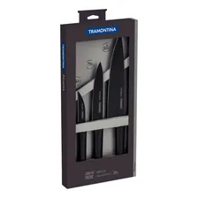 Tramontina Nygma Aço Inox jogo com 3 facas com lâminas em aço inox Preto Foto mini  3