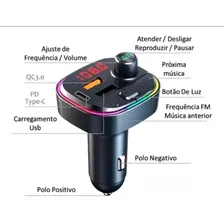 Transmissor Carregador Carro Bluetooth Veicular Fm Mp3 Rádio Foto mini 1