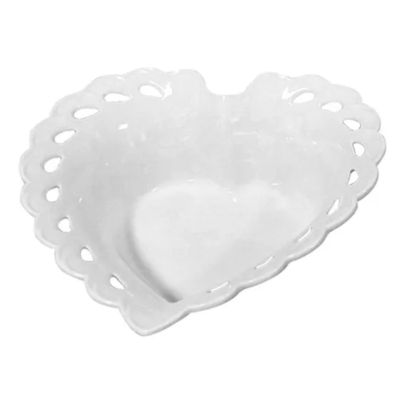 Travessa Petisqueira De Coração Em Porcelana 14x13cm Heart Foto 1