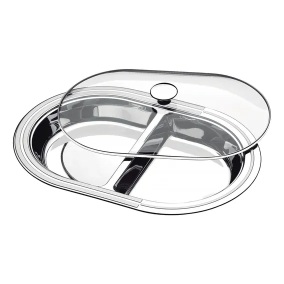 Travessa Tramontina Ciclo Com Divis贸rias E Tampa 45 Cm Cor Inox Foto 1